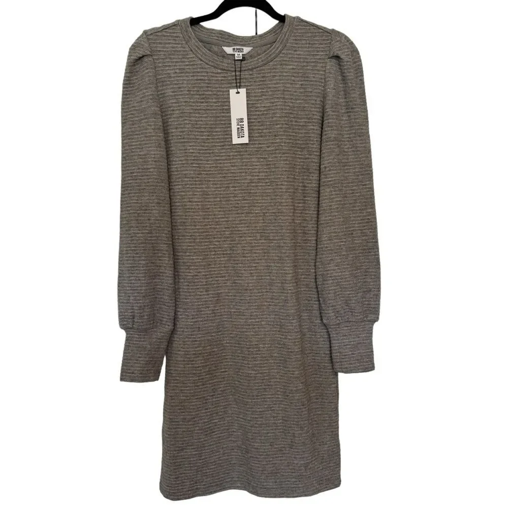 NWT BB Dakota Steve Madden Knit The Scene LS Sweater Dress Medium Heather Grey